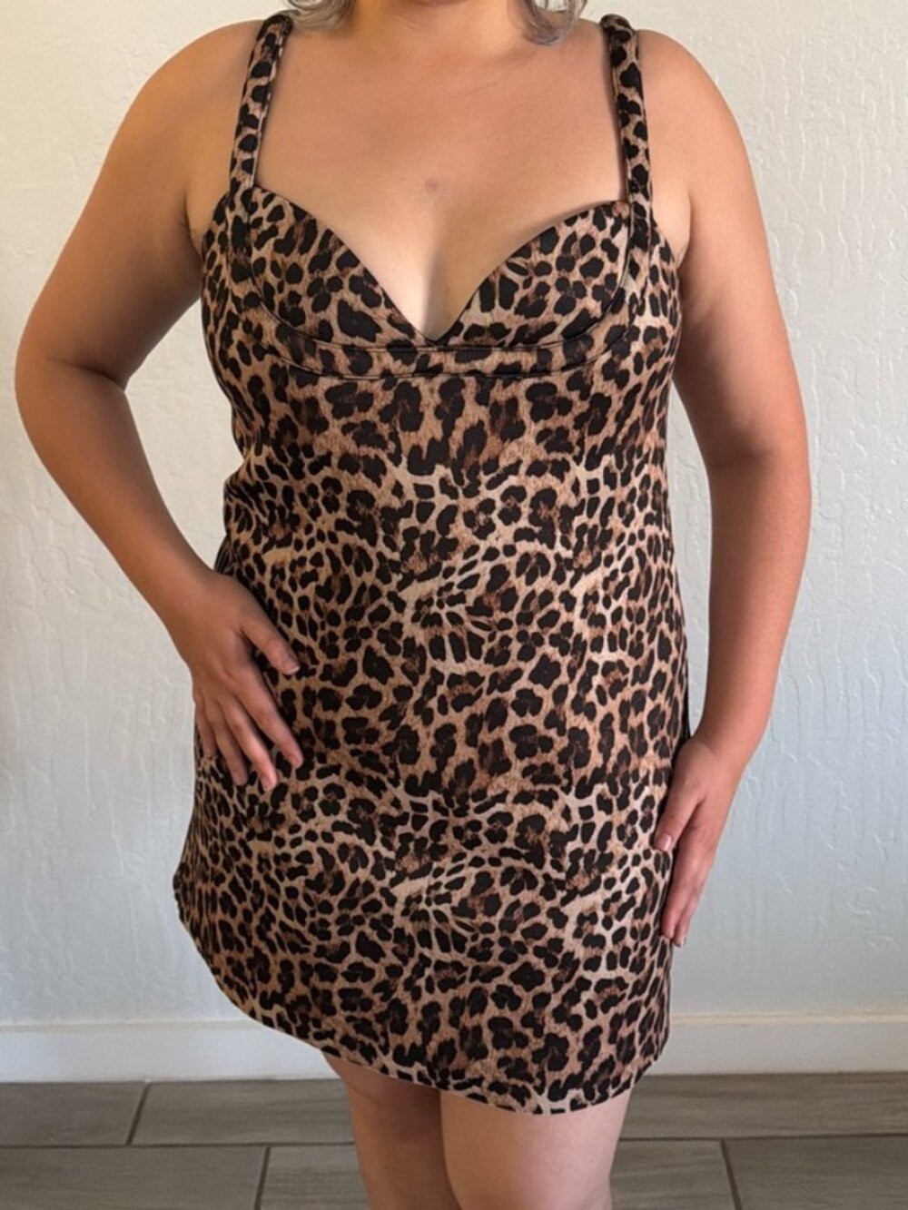 Anthropology leopard print fitted mini dress